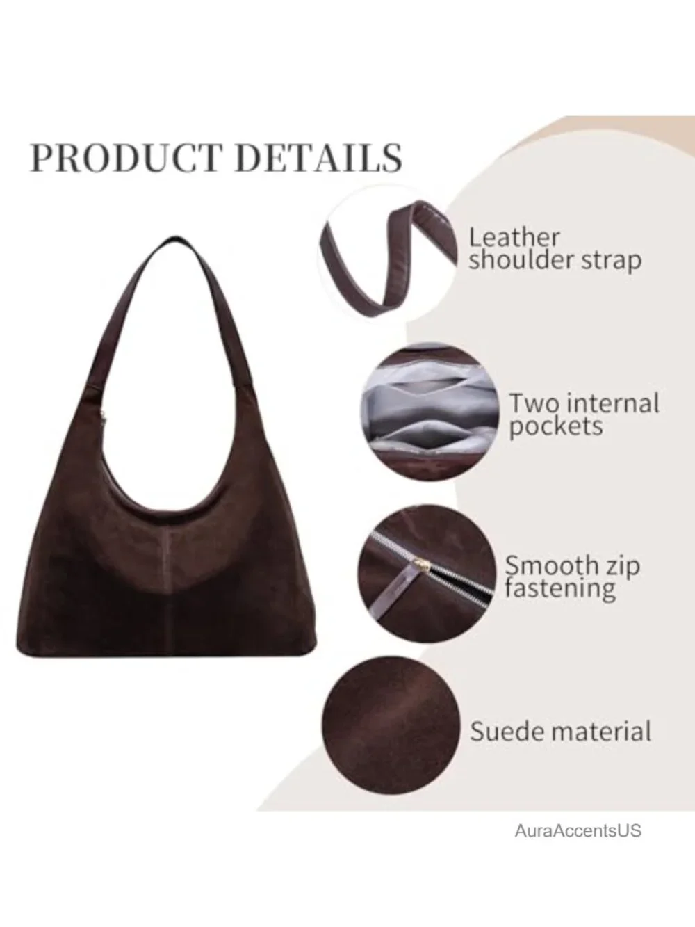 Suede Slouchy Hobo Shoulder Bag, Spacious Tote Handbag for Work Casual